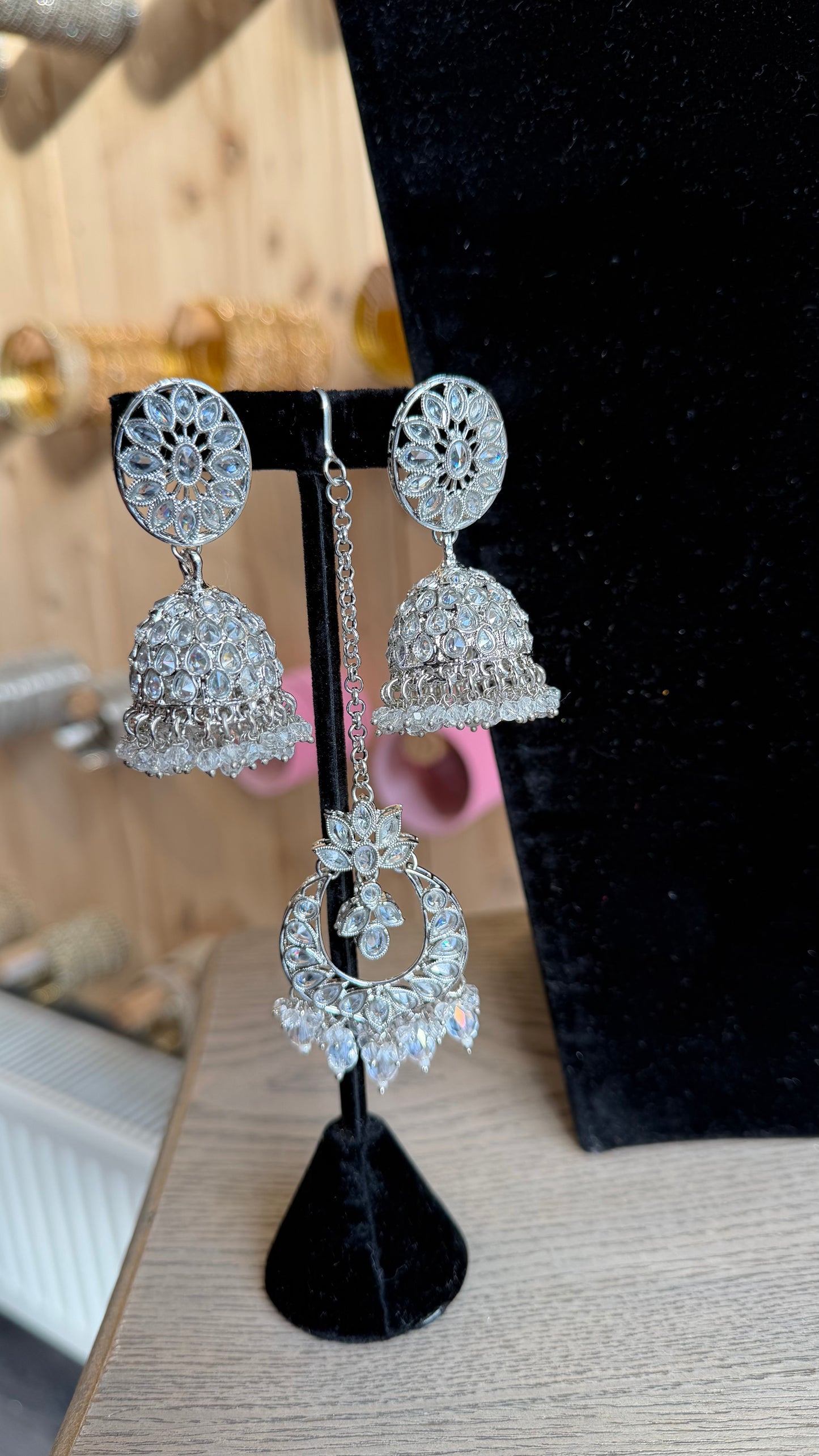 Kristal Indiase Choker Set met Jhumka Oorbellen – Luxe Traditionele Sieraden