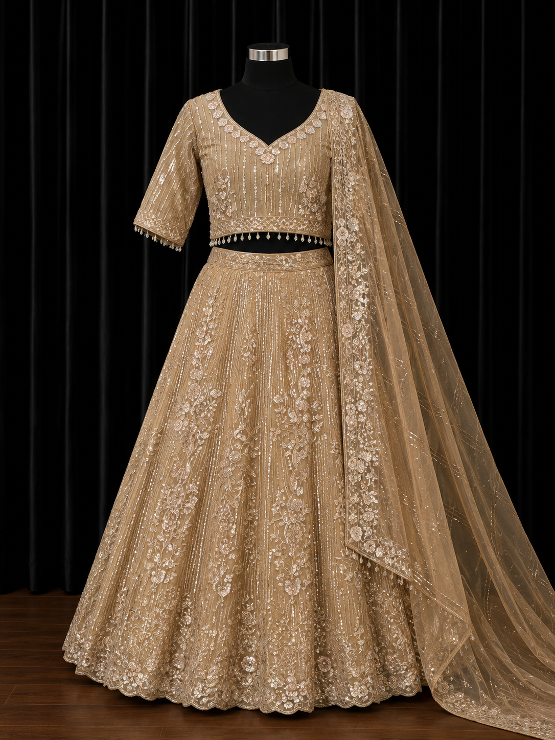 Champagne Gold Designer Lehenga Plus Size 46+