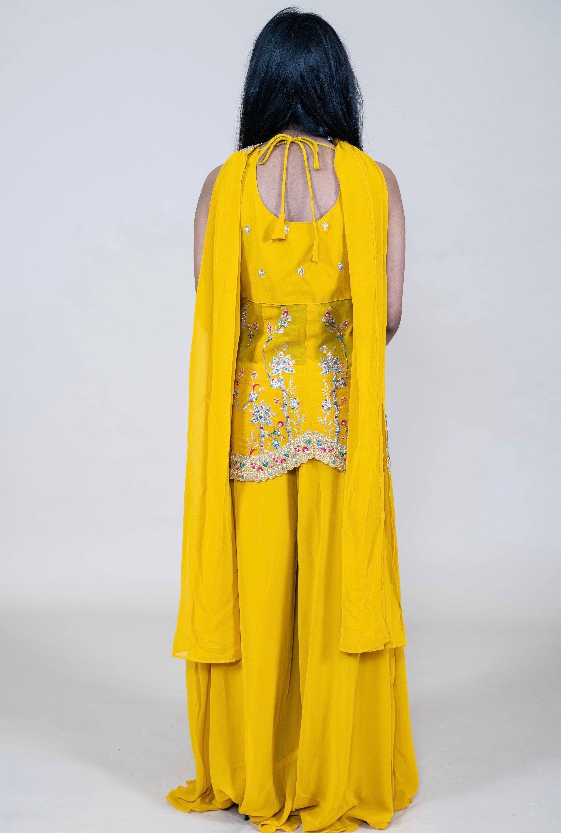 Geborduurde Palazzo Set met Dupatta – Indiase Feestoutfit (Geel of Blauw)