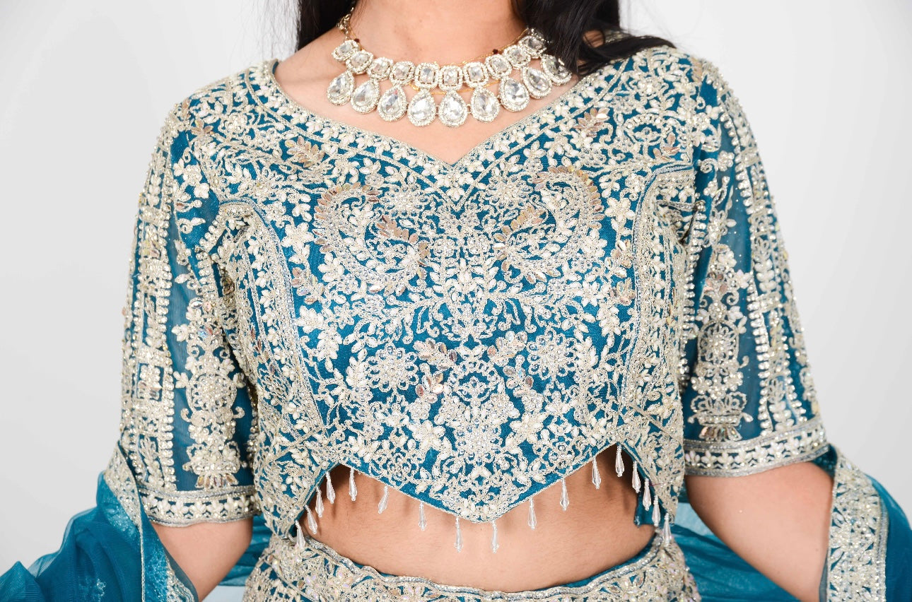 Jurk Teal Blue jurk Luxe Occasion Lehenga India blue