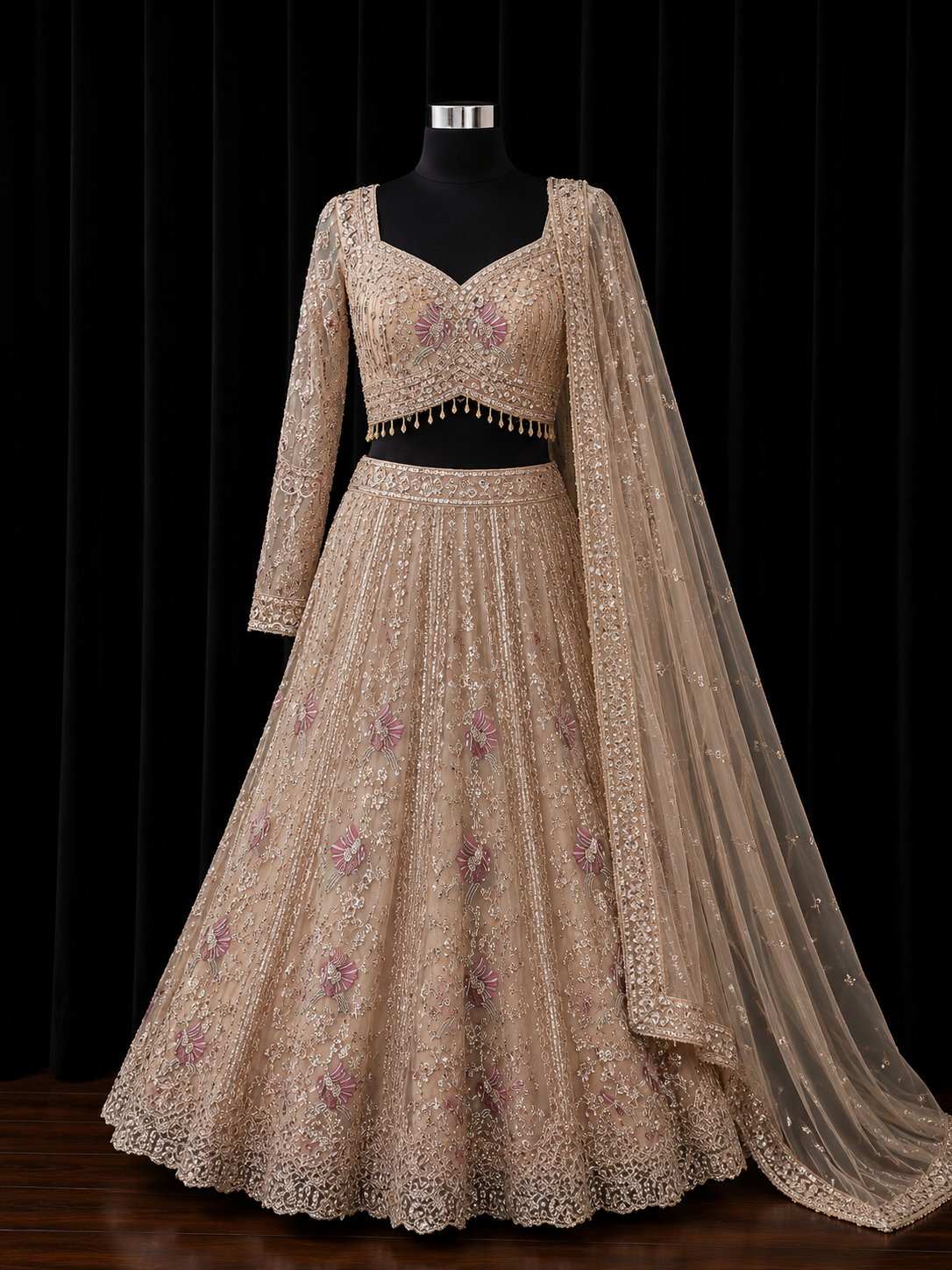 Champagne Gold Embroidered Designer Lehenga