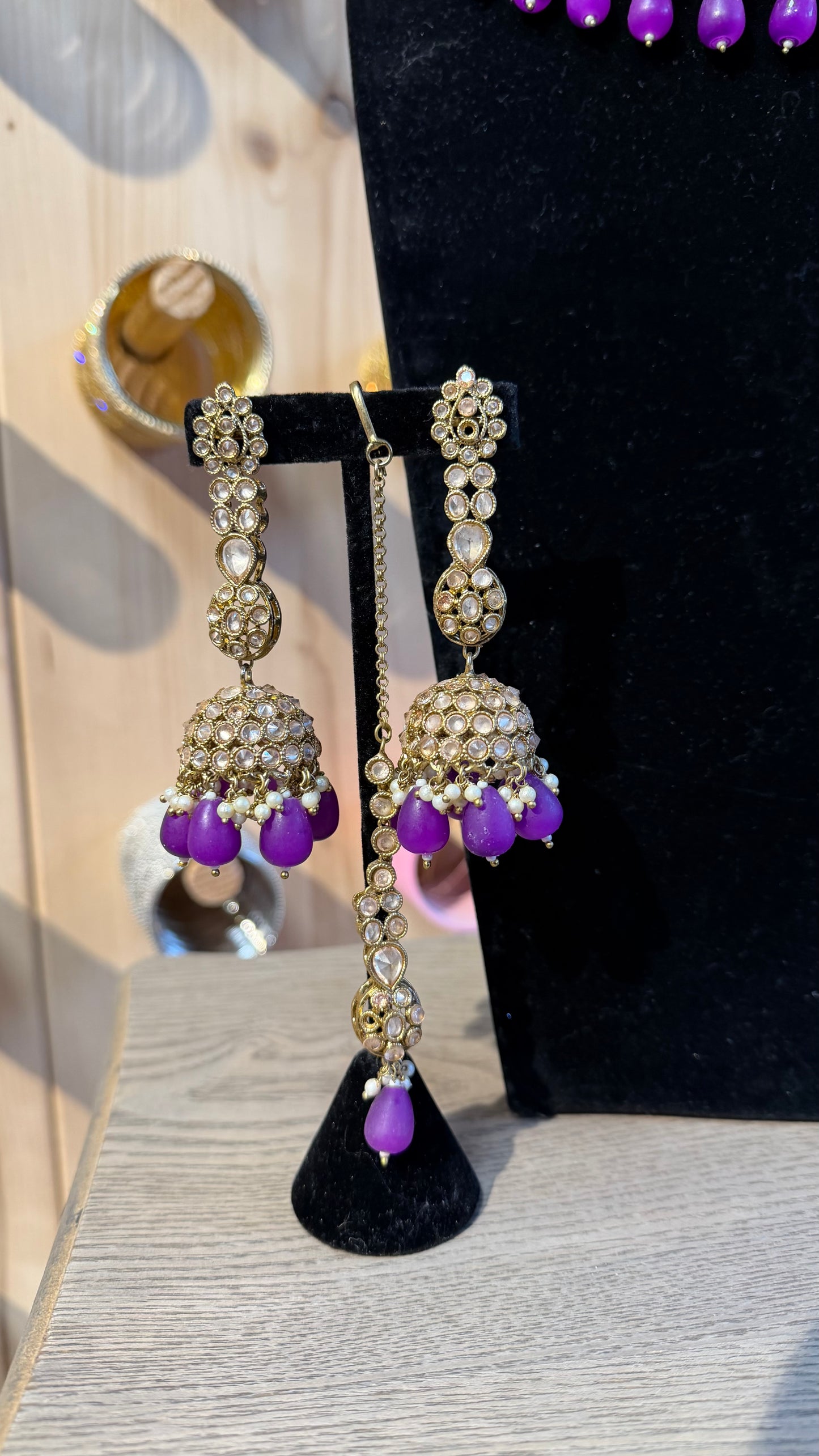 SLIGHTLY IMPERFECT: Indiase Paarse Choker Sieraden Set met Jhumka Oorbellen – Traditionele Bollywood Jewelry