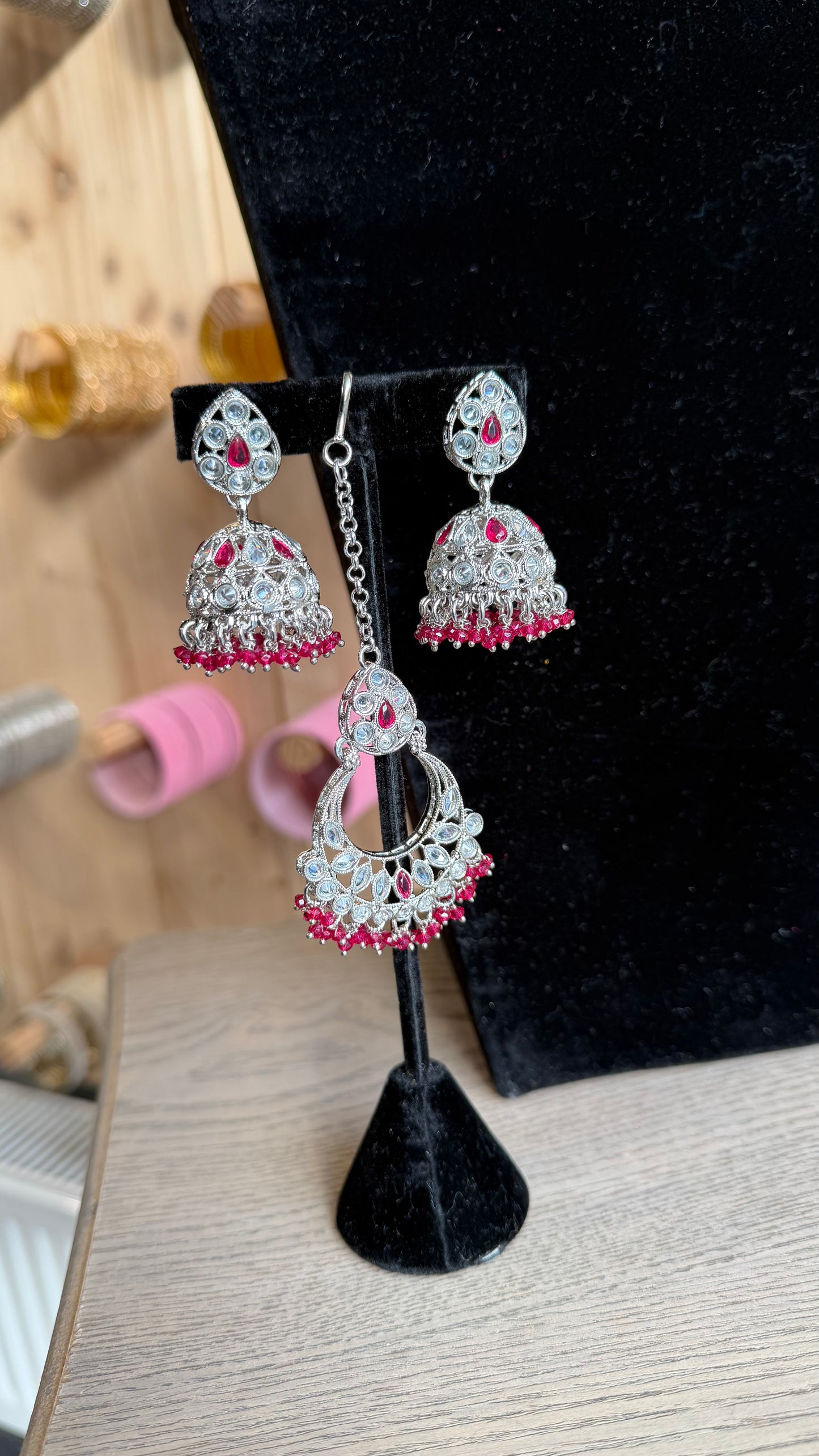 Donker Roze Indiase Choker Set met Jhumka Oorbellen – Bollywood Jewelry