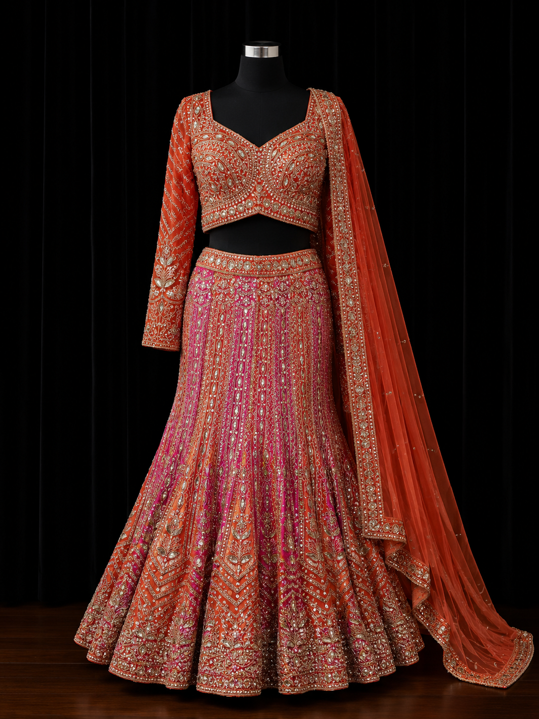 Coral Pink Designer Party Wear Lehenga