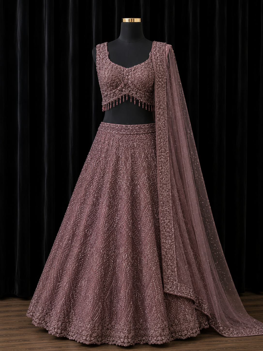 Mauve Designer Party Wear Lehenga met Luxe Details