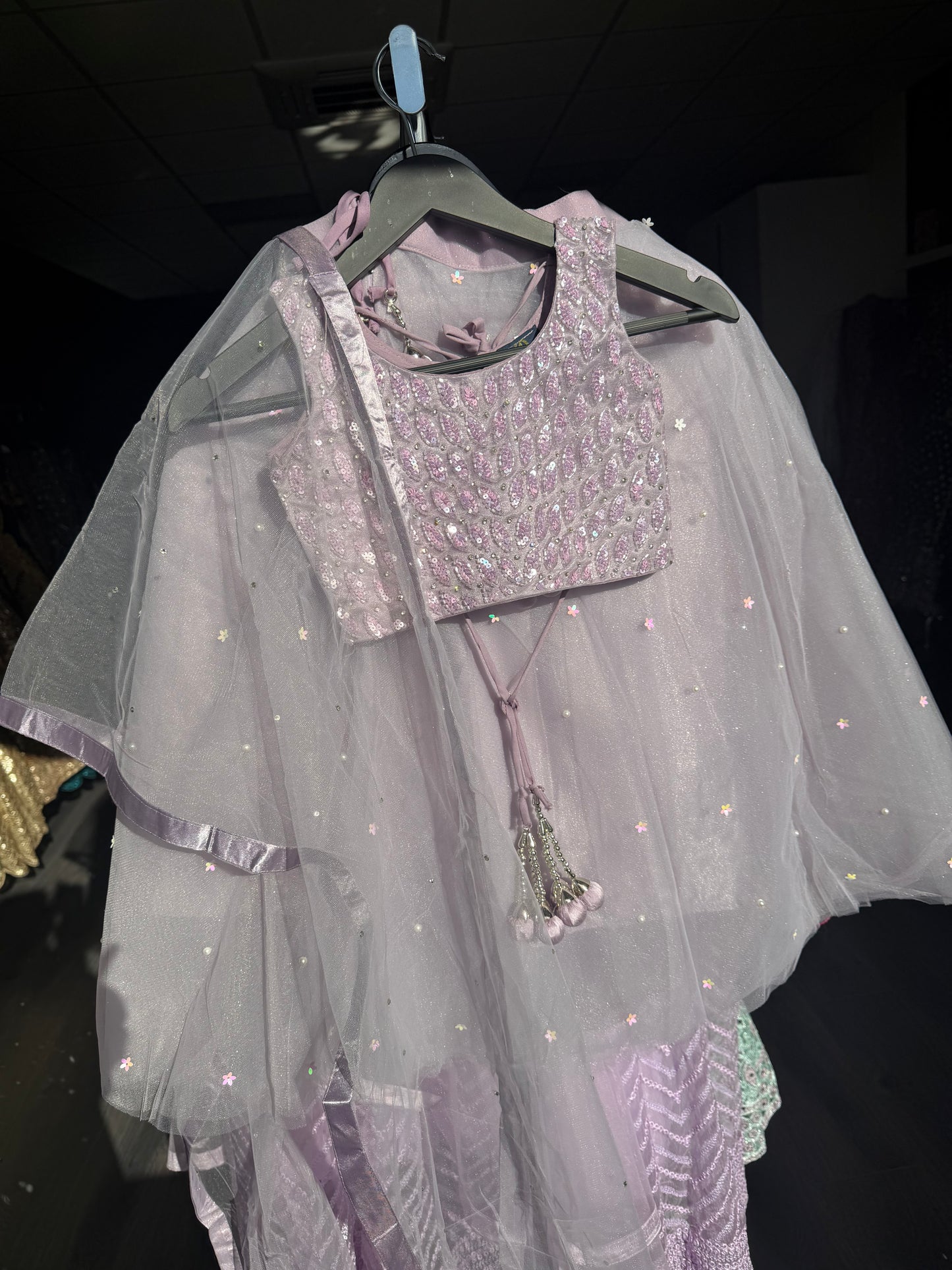 Lichtpaarse Lehenga met Steentjes