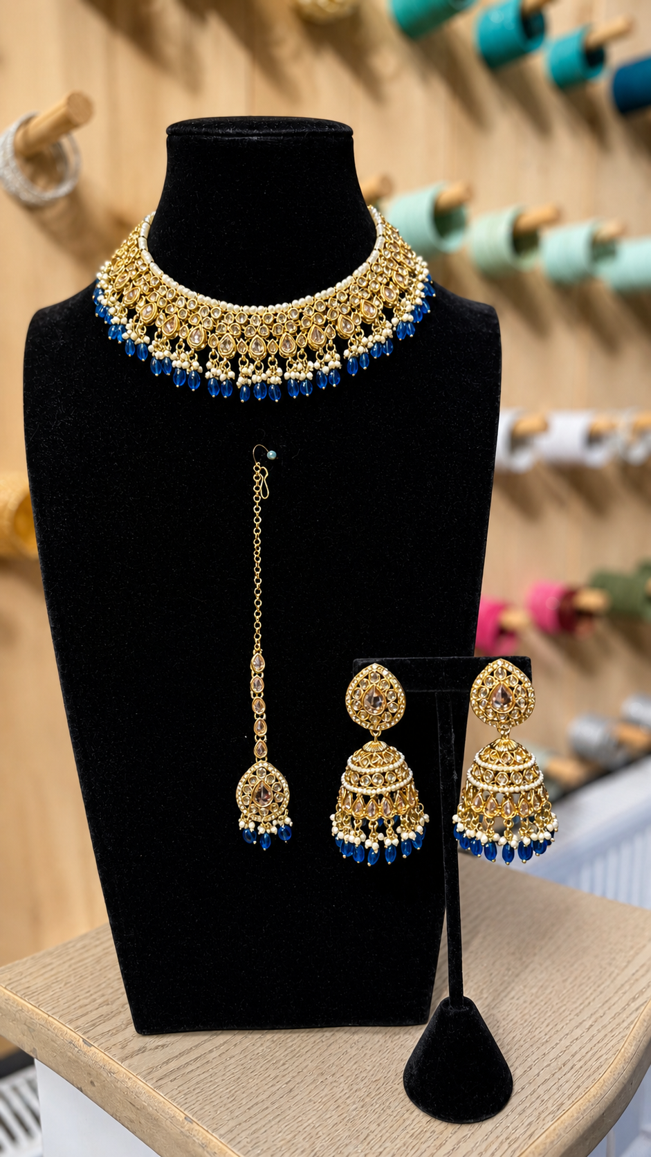 Blauw Gouden Party Wear Sieradenset – Luxe Wedding Jewelry