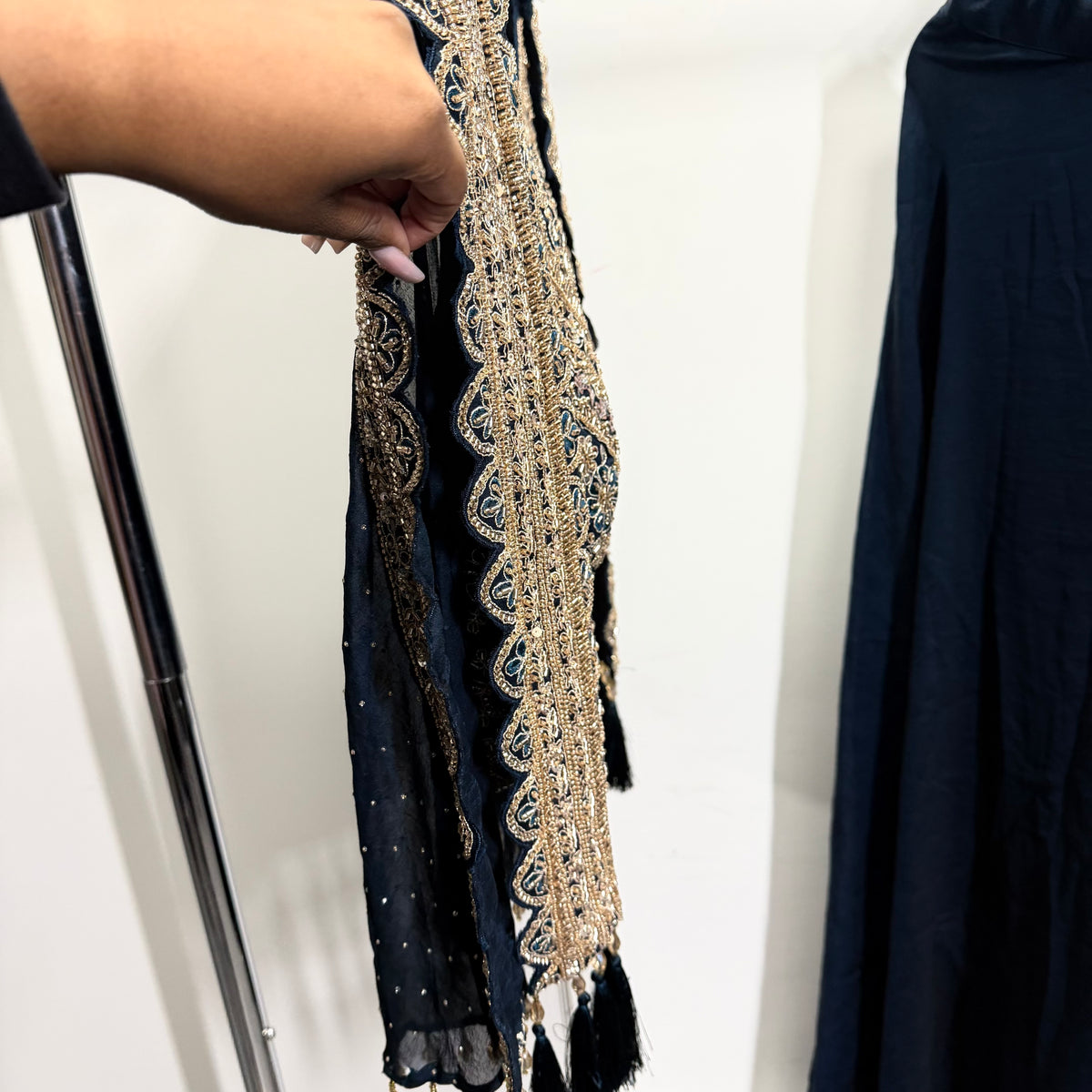 Noor Navy Blue Palazzo Set met Luxe Geborduurde Top