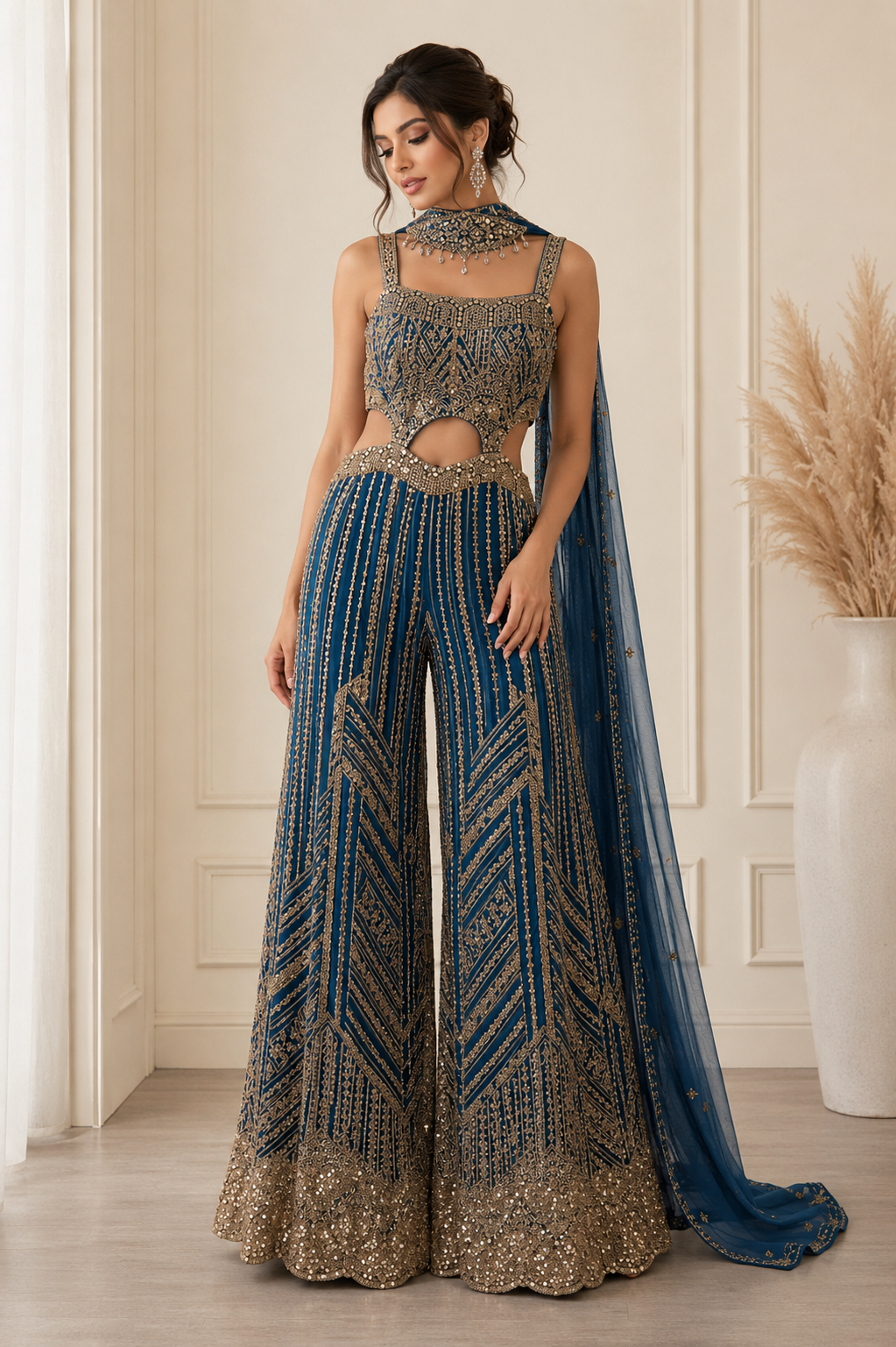 Royal Blue Embellished Palazzo Jumpsuit