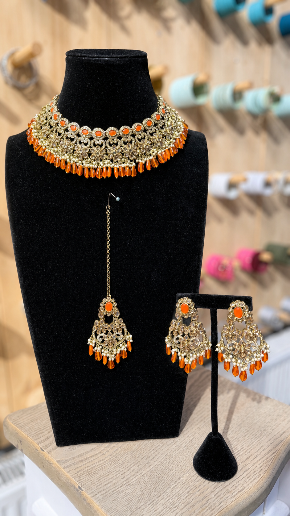 Goud Oranje Indiase Sieradenset – Luxe Party Wear Jewelry