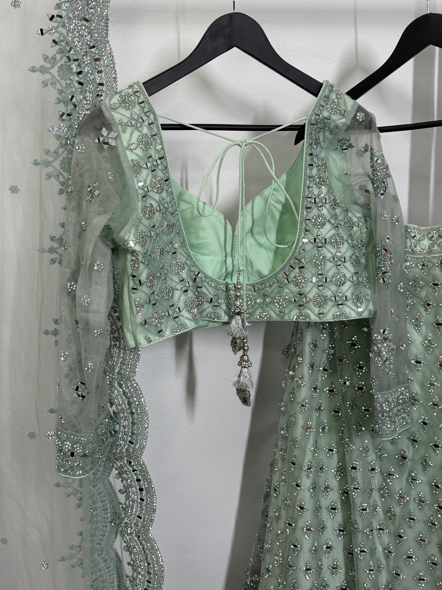 Mintgroene Glitter & Stonework Lehenga