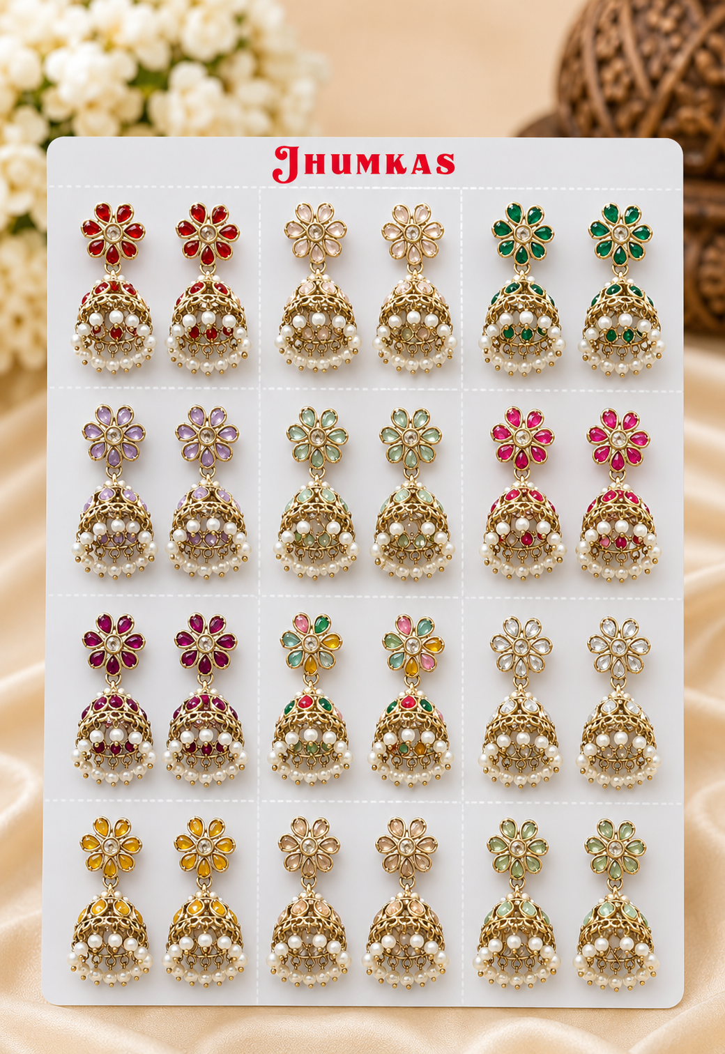 Jhumki Bundel – 12 Paar Luxe Indiase Jhumki Oorbellen