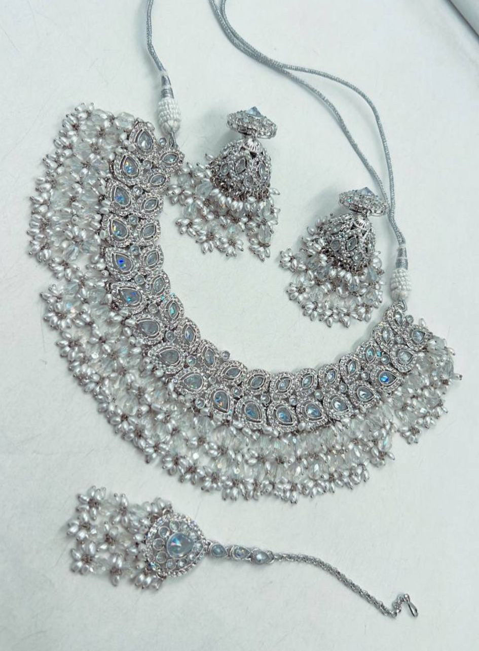 Klassieke Witte Parel Kundan Kettingset