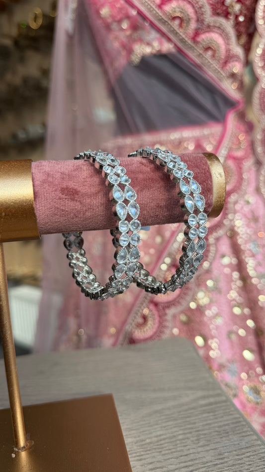 Zilveren Crystal Bangle Set – Elegante Indiase Armbanden (2 Stuks)