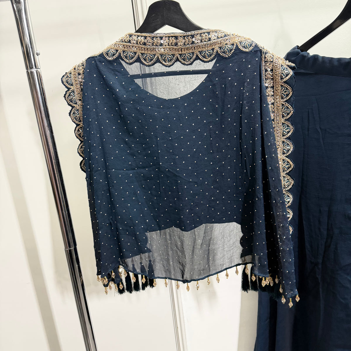 Noor Navy Blue Palazzo Set met Luxe Geborduurde Top