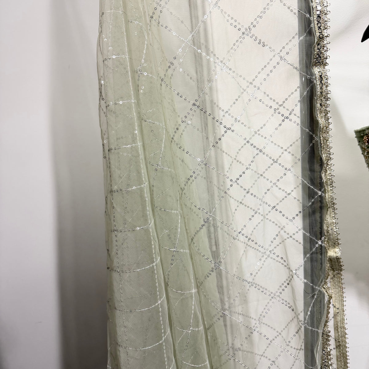 Ayla Sage Green Lehenga met Sparkle Details & Dupatta