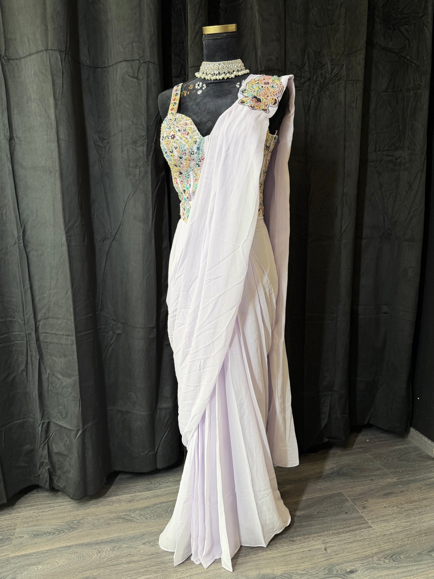 Ready to Wear Saree – Yellow & Lilac | Indian Wedding Guest Saree