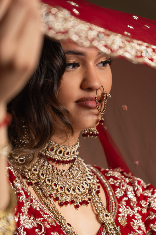 Bruids Sieradenset – Goud & Dieprood