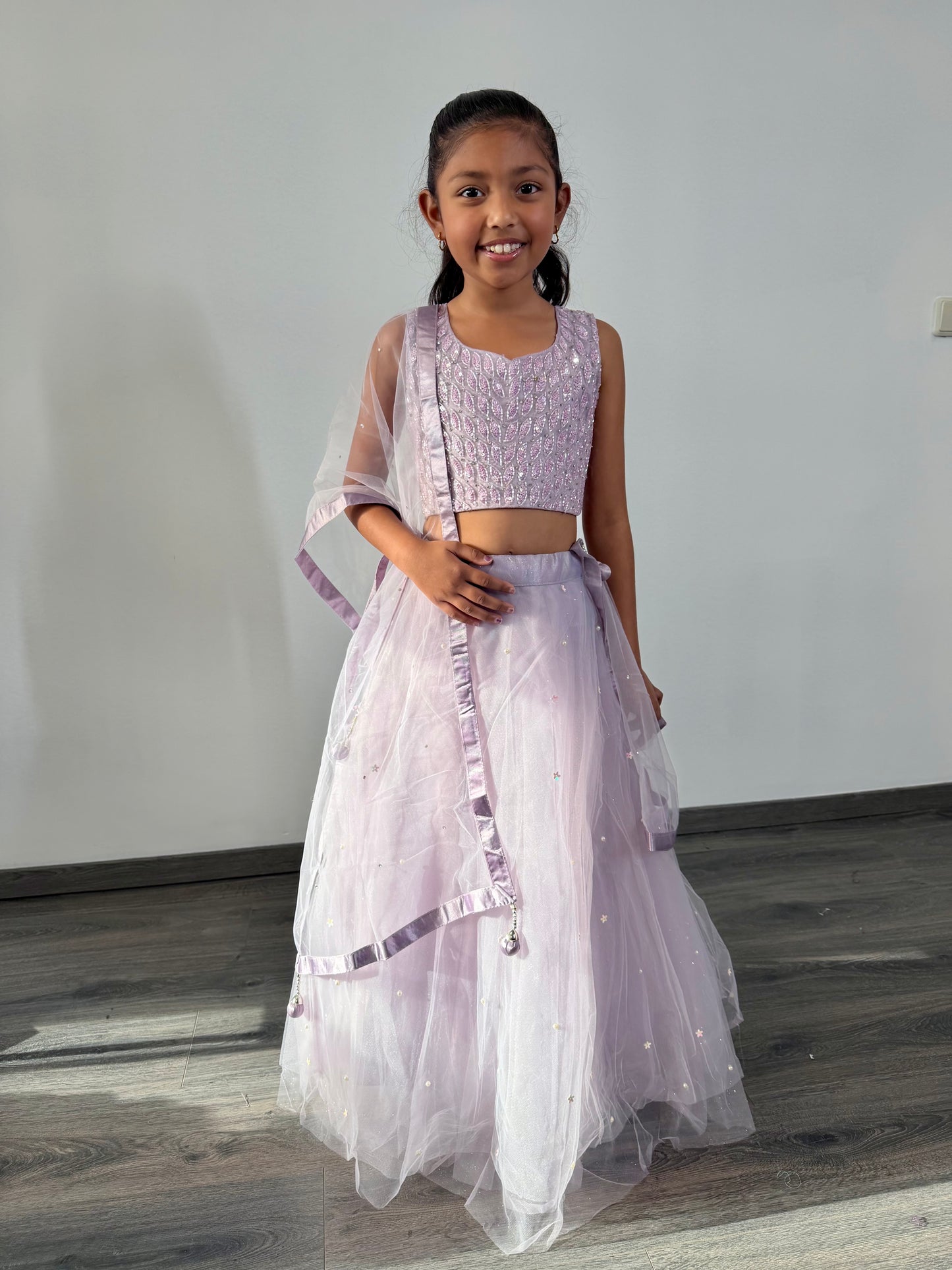 Lichtpaarse Lehenga met Steentjes