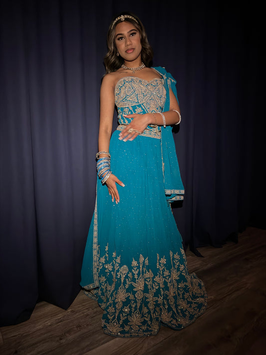Turquoise Gold Corset Lehenga