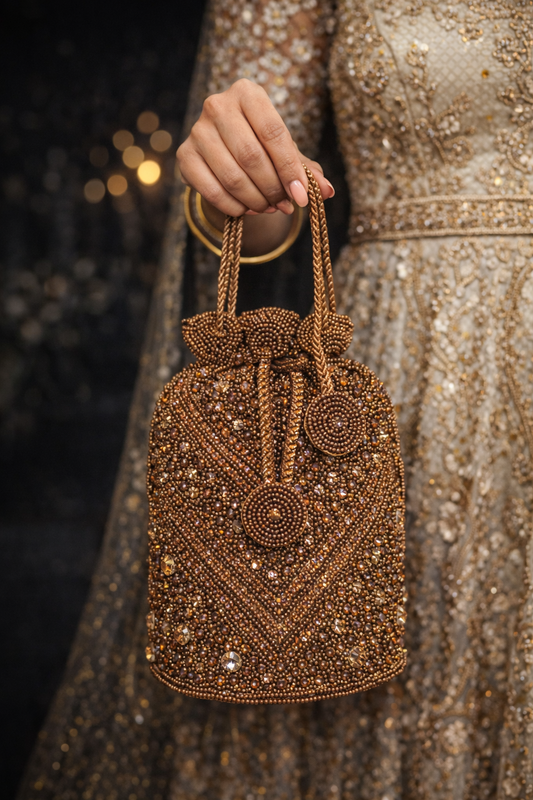 Bronzen Potli Bag met Kralen