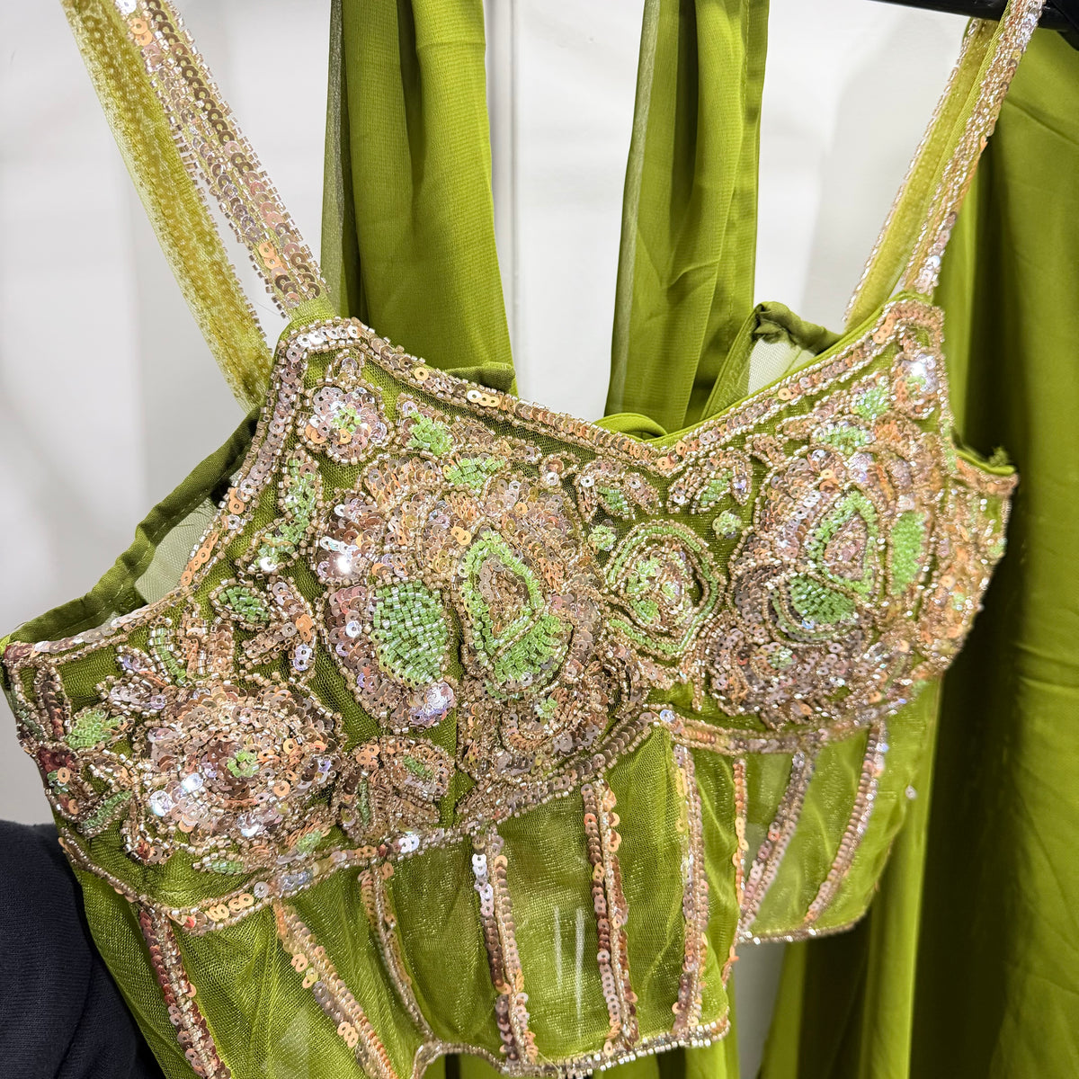 Inaya Lime Green Palazzo Set met Luxe Corset Top & Cape