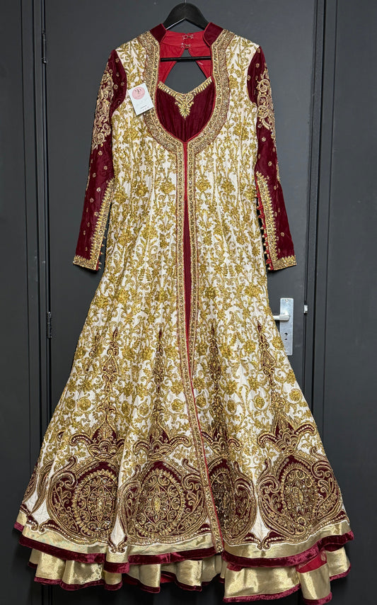 Crème Bordeaux Bridal Jurk met Goud Borduurwerk