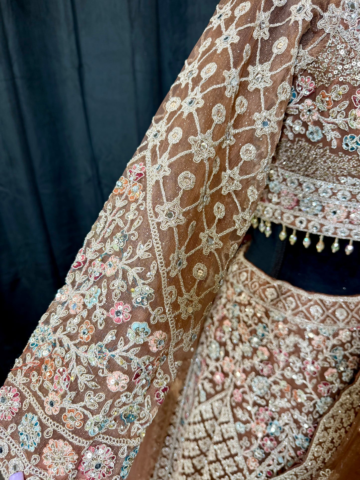 Mocha Rose Heavy Embroidered Lehenga