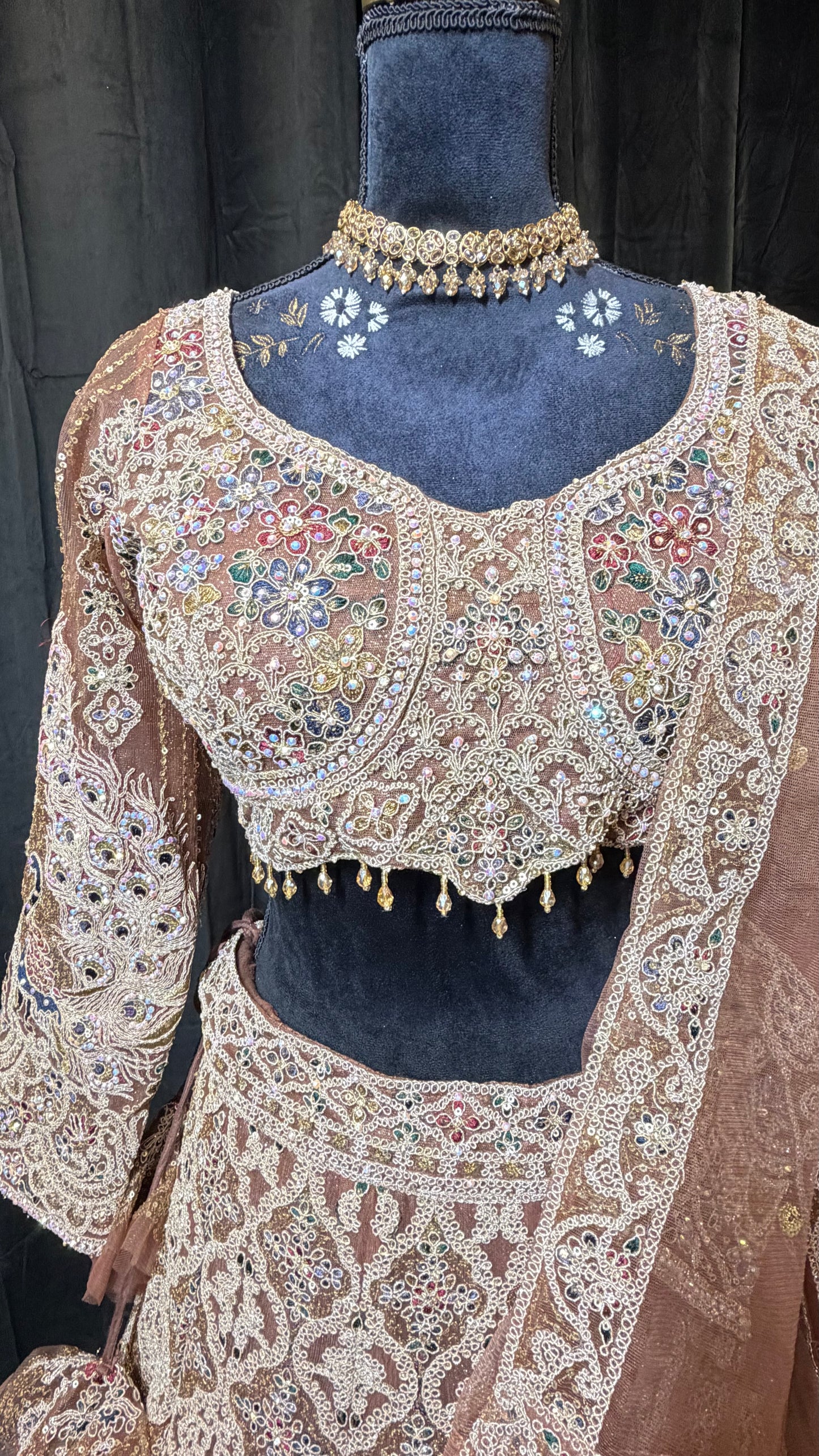 Nude Champagne Party Wear Lehenga met Luxe Embroidery