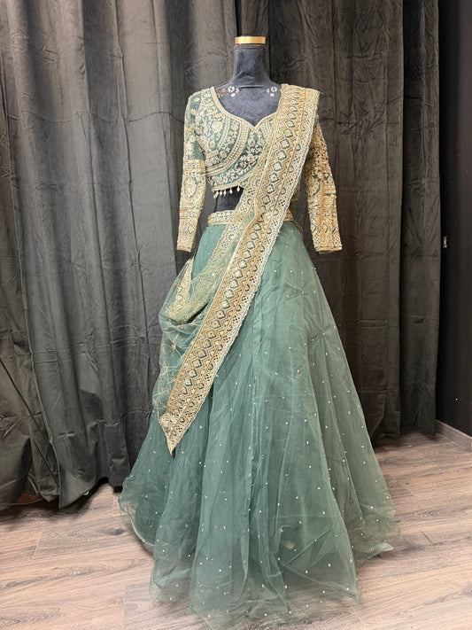 Sage Green Net Lehenga