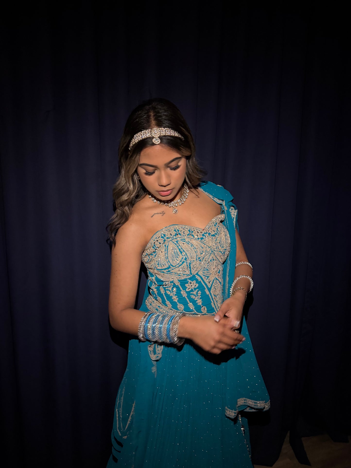 Turquoise Gold Corset Lehenga