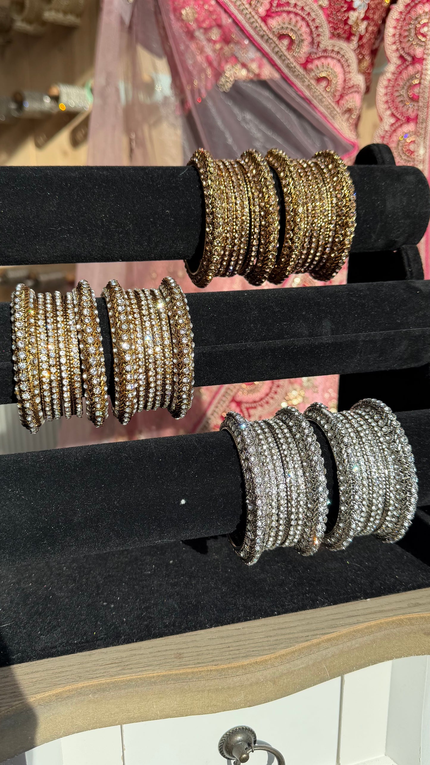 Crystal Bangle Set – Indiase Armbanden Set van 3 (Goud, Zilver of Mix)