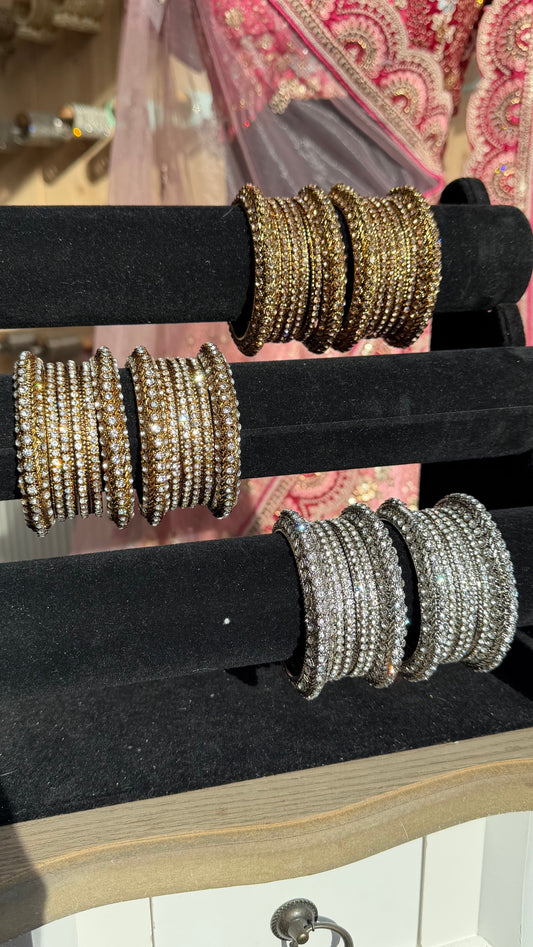Crystal Bangle Set – Indiase Armbanden Set van 3 (Goud, Zilver of Mix)