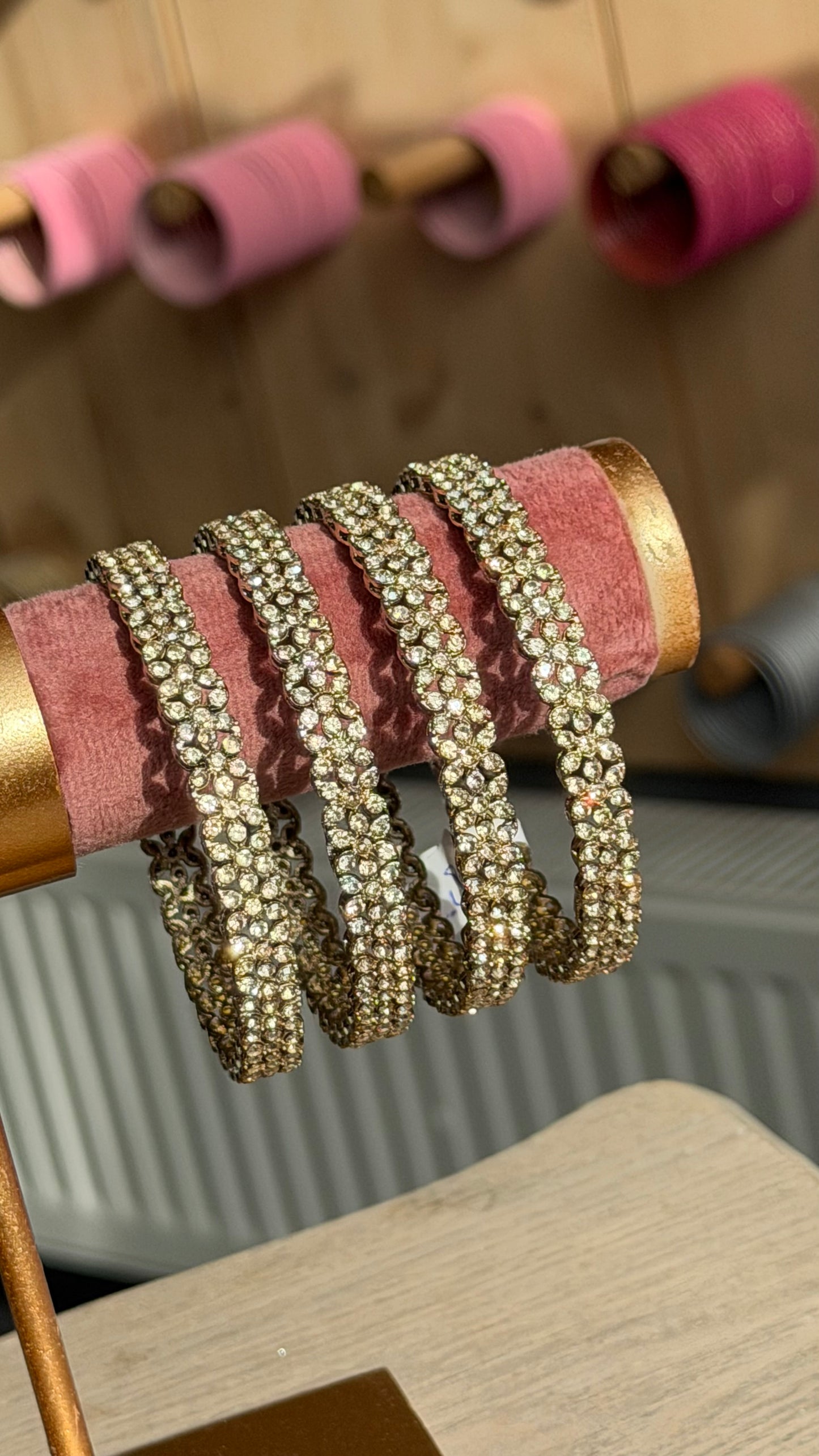 Crystal Bangle Set met Champagne Stenen – Indiase Armbanden Set (4 Stuks)