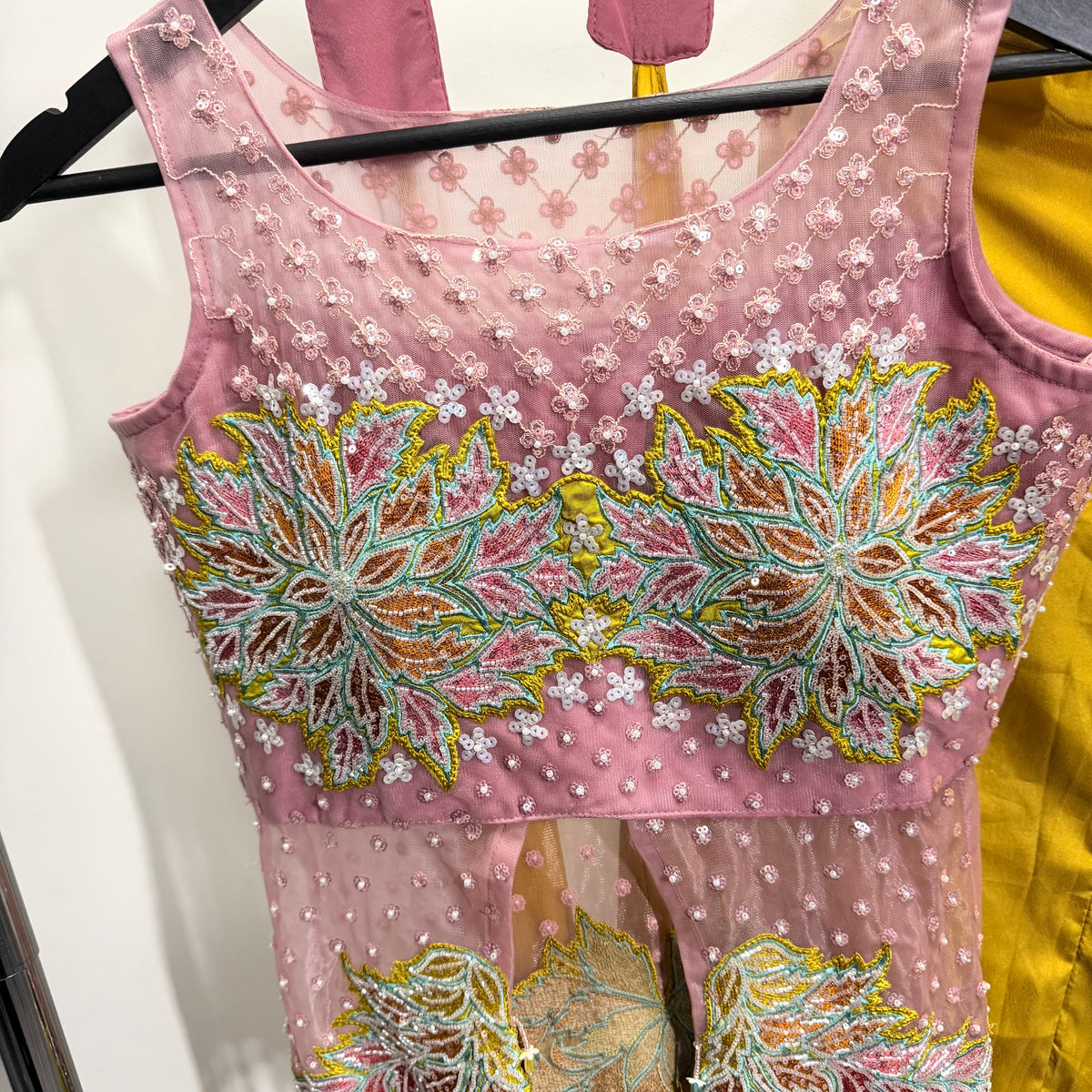 Meera Pink & Mustard Palazzo Set met Geborduurde Top