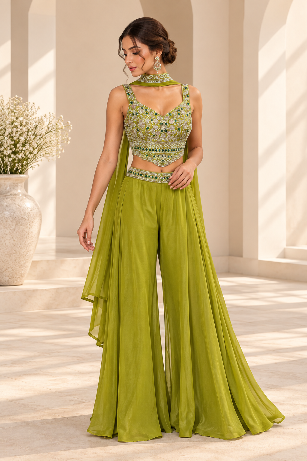 Avni Lime Green Sharara Set met Luxe Embellished Top