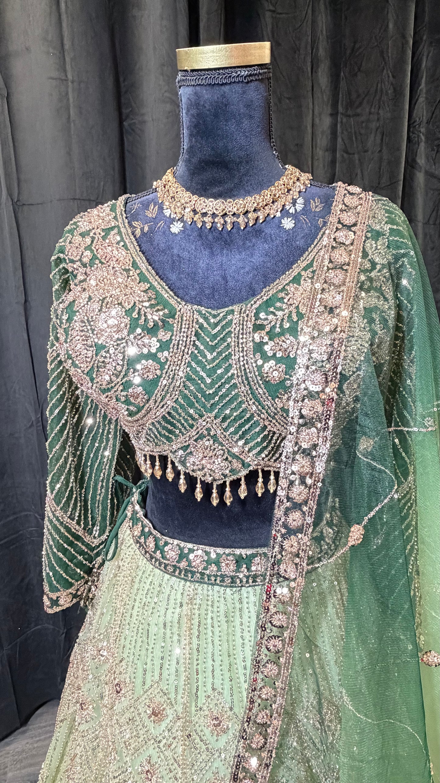 Groene Ombre Party Wear Lehenga met Luxe Details