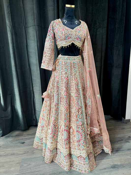 Blush Pink Hand-Embroidered Lehenga – Tailor Fit