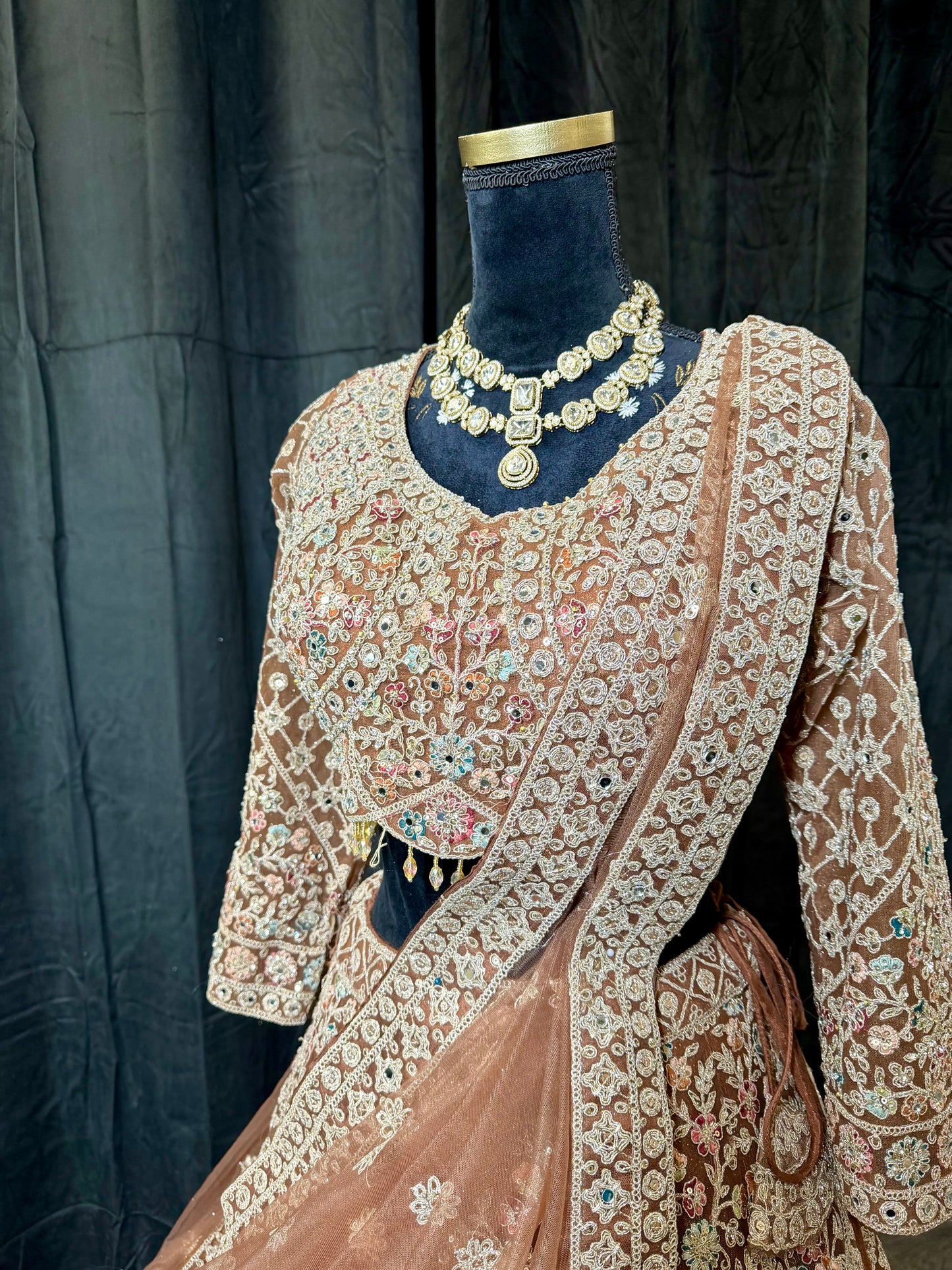 Mocha Rose Heavy Embroidered Lehenga