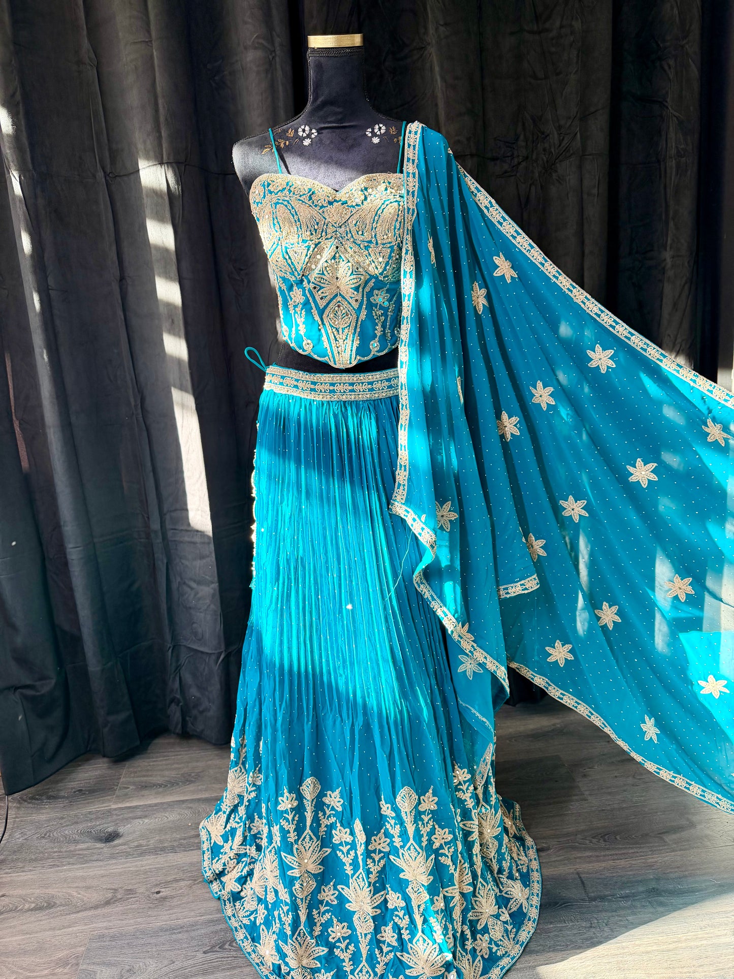 Turquoise Gold Corset Lehenga