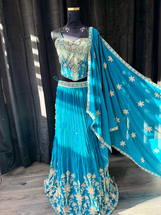 Turquoise Gold Corset Lehenga