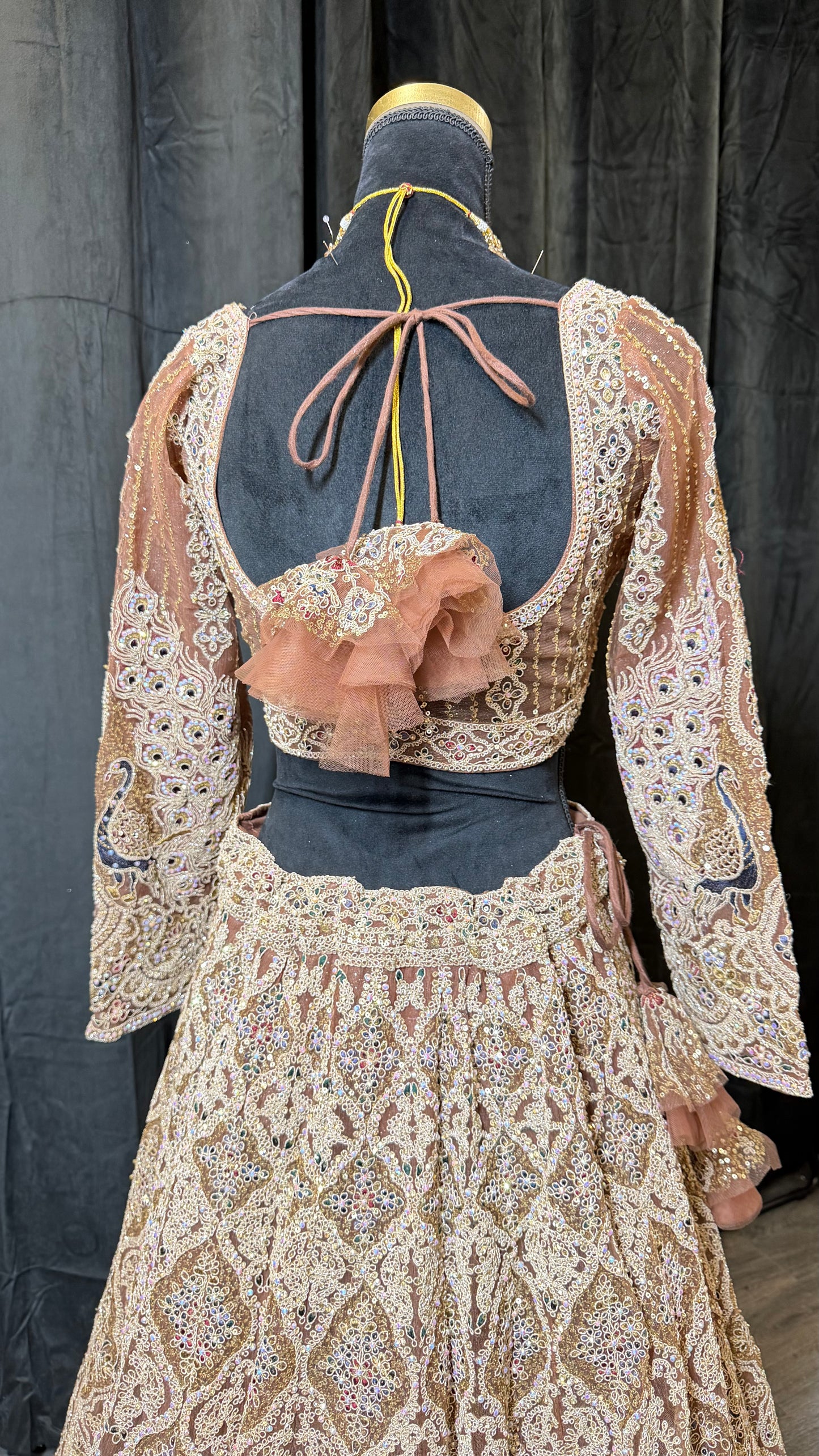 Nude Champagne Party Wear Lehenga met Luxe Embroidery