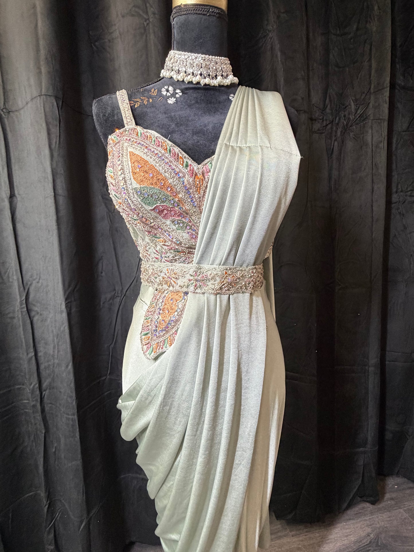 Pre-Stitched Saree Gown – Soft Pastels