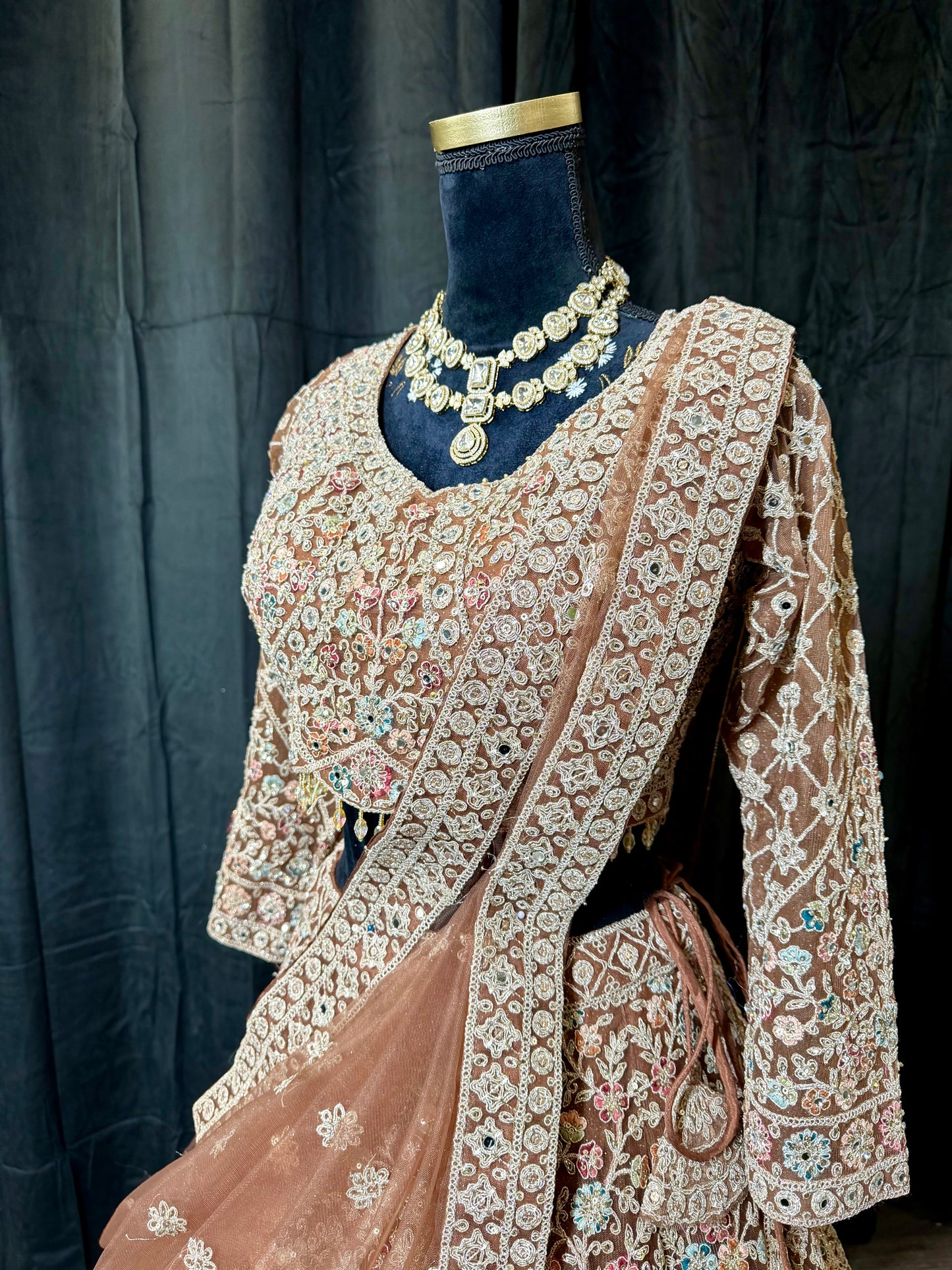 Mocha Rose Heavy Embroidered Lehenga