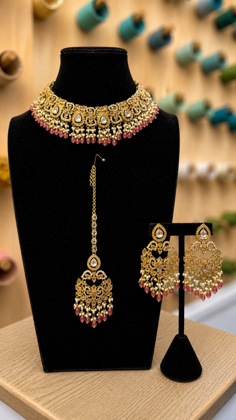 Roze Gouden Bridal Sieradenset – Luxe Indiase Jewelry