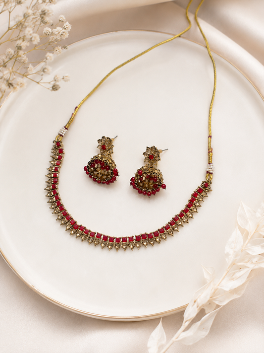 Elegante Indiase Choker Set met Jhumka Oorbellen