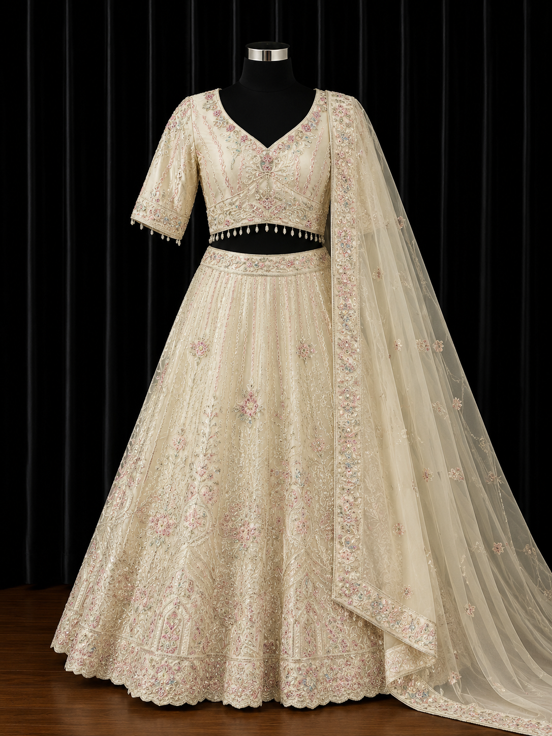 Ivory Floral Lehenga Plus Size 46+