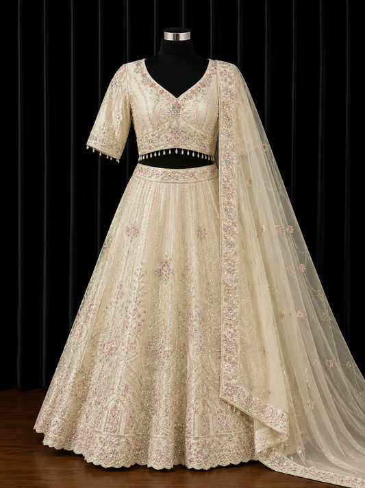 Ivory Floral Lehenga Plus Size 46+