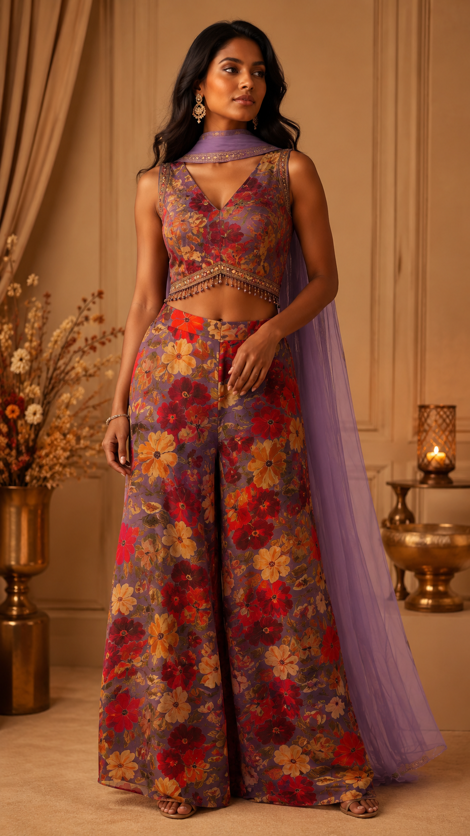 Floral Print Palazzo Co Ord Set