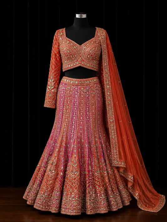 Coral Pink Designer Party Wear Lehenga